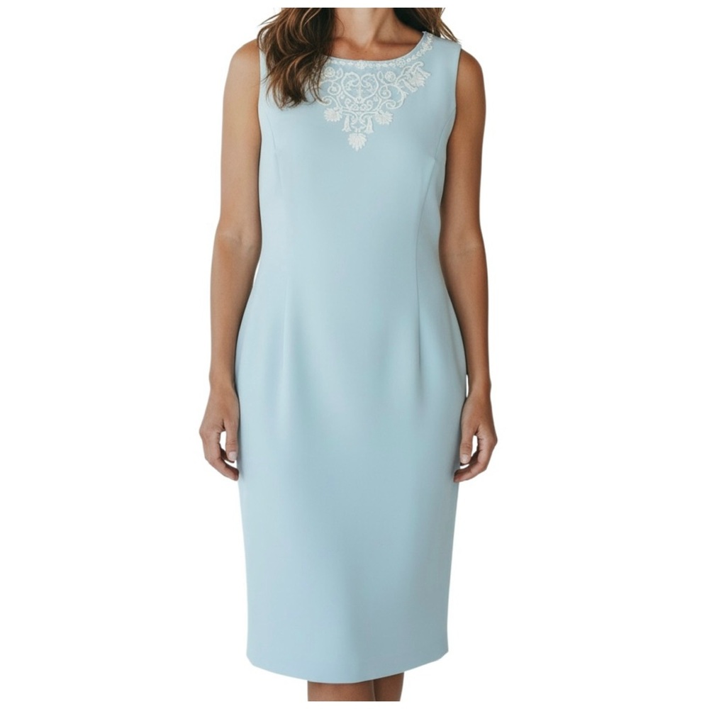 ESCADA Dress 38 (US 10) Powder Blue Embroidered Vintage Midi - Picture 1 of 10